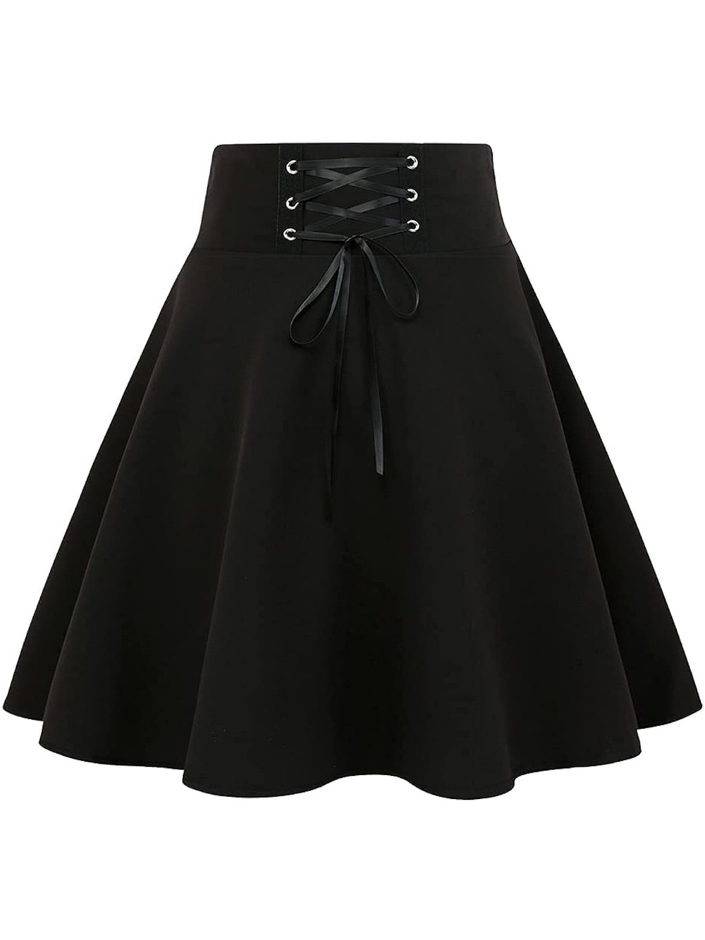 Black Lace-Up Waist Mini Skirt
